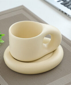Nordic Ceramic Fat Handle Mug Oval Plate 300 ml